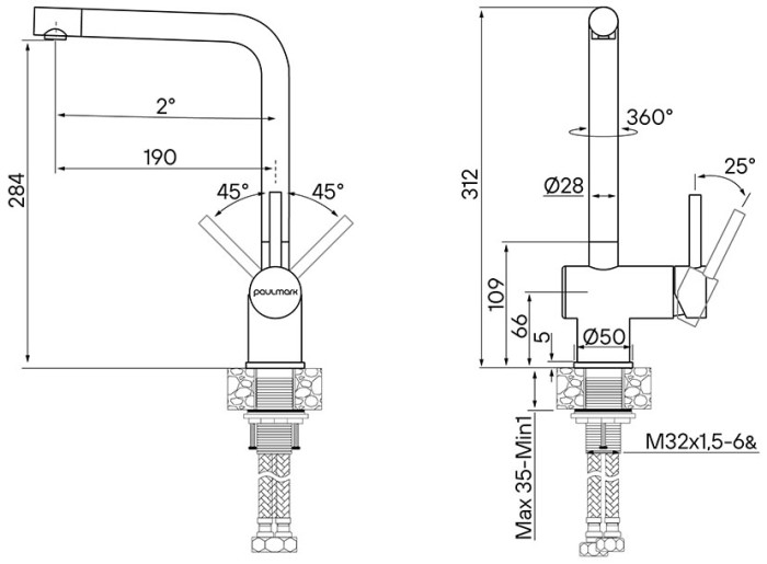 Смеситель для кухни  Paulmark SPRING, вороненая сталь - Sp212067-GM