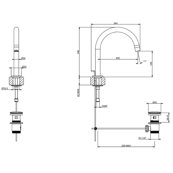Смеситель для кухни, на 1 отв, средняя длина, донный клапан в комплекте, Gessi Emporio Via tortona, black xl арт. 18621#299