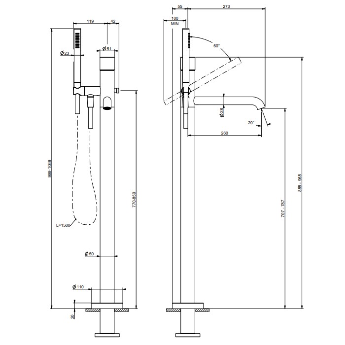 Смеситель для ванны, напольный, Gessi Habito Cesello, black xl арт. 70428#299