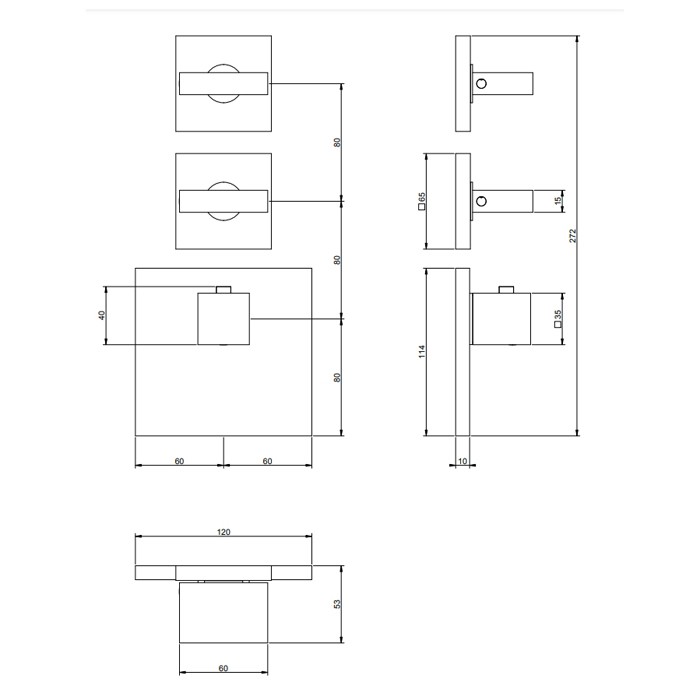 Внешняя часть встраиваемого термостатического смесителя, подключение на 3/4”, с 2мя независимыми выходами, Gessi Rettangolo, медь арт. 43214#030