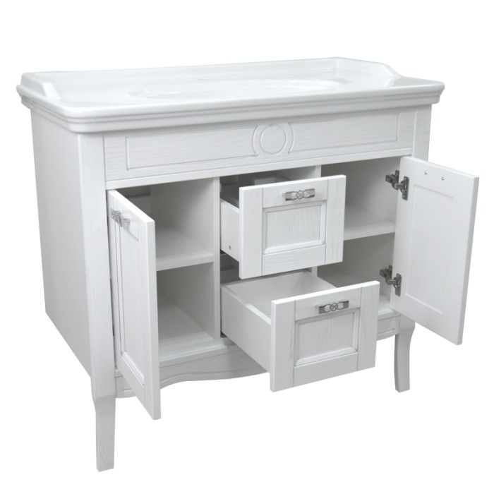 Шкаф с раковиной Carolina, 100*50*88 см, напольная, белый/серебряная патина, Azario Carolina - CS00069426