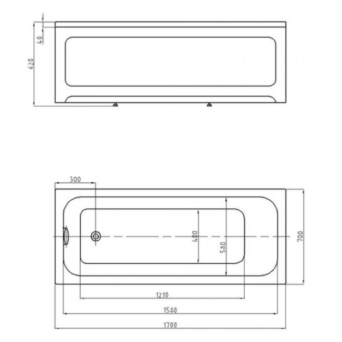 Акриловая ванна прямоугольная 170x70 см, Azario Bella арт. AV.0020170