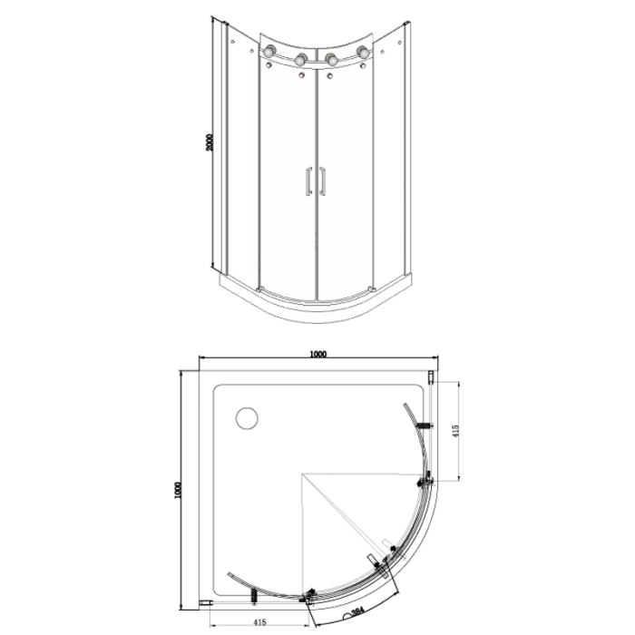 Душевое ограждение 1000х1000х2000 без поддона, прозрачное стекло 8 мм, цвет профиля серебро  Ottawa, Azario арт. AZ-NKE2142 1000