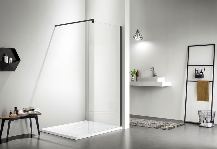 Душевая перегородка Walk-in 1100x1950 прозрачное стекло 8 мм, цвет профиля черный  Chicago, Azario арт. AZ-NAR6310 1100 Black