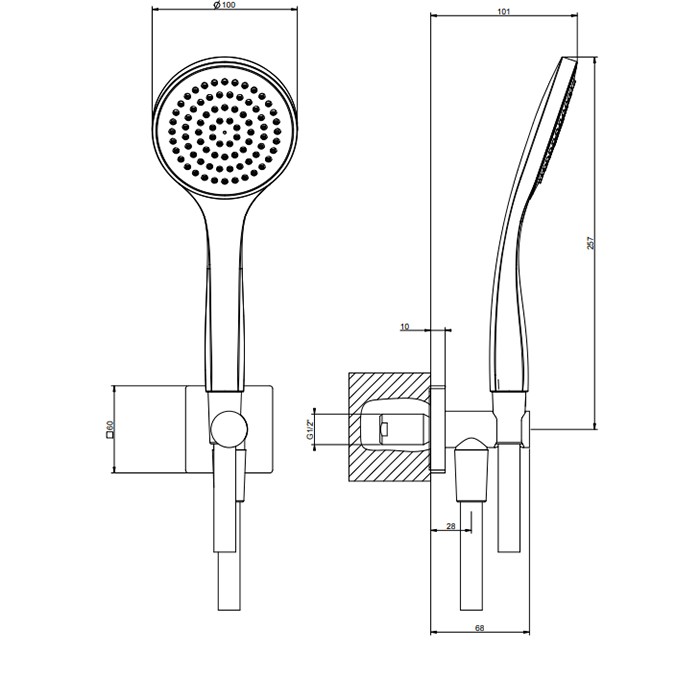 Душевой комплект, состоящий из вывода воды на1/2", держателя, шланга 1,50 м и душевой лейки, Gessi Rilievo, nero xl арт. 59123#299