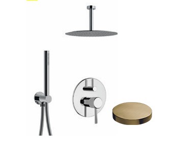 Внешняя часть встраиваемого однорычажного душевого набора, поворотный переключатель, душевой набор, потолочный кронштейн, душевая лейка d250., Giulini Futuro, золото 24 карата арт. 6568EPO