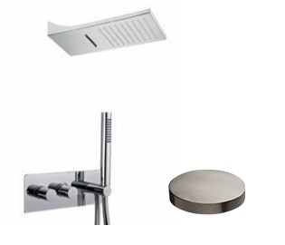 Внешняя часть встроенного термостатического смесителя для душа с поворотным переключателем, душевой набор, настенная душевая лейка с функцией дождя, водопада, Giulini Termostatici, никель матовый арт. 8279/94EPNKO