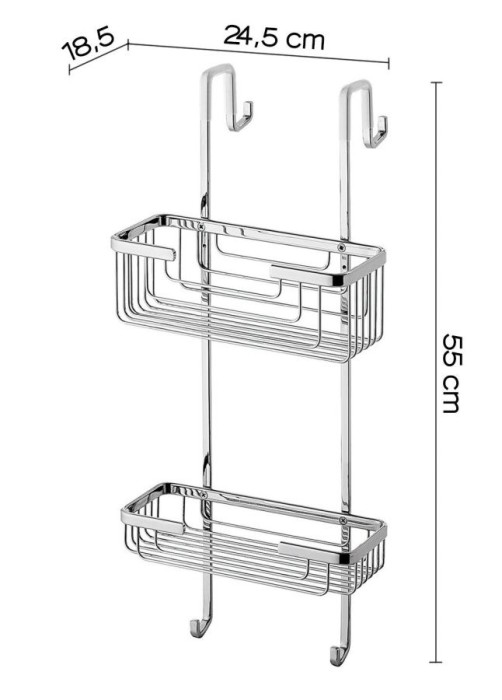 Решётка прямоугольная 2-х уровневая на душевое стекло с 2-я крючками (24,5х18,5хh55) Gedy, 5683(13) цвет: хром