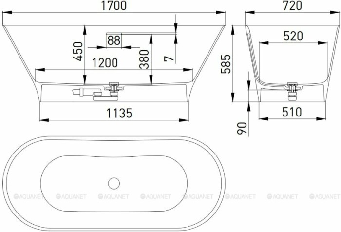 Ванна отдельностоящая 170x72, глянцевая, Salini MONA170х72 арт. 102912G
