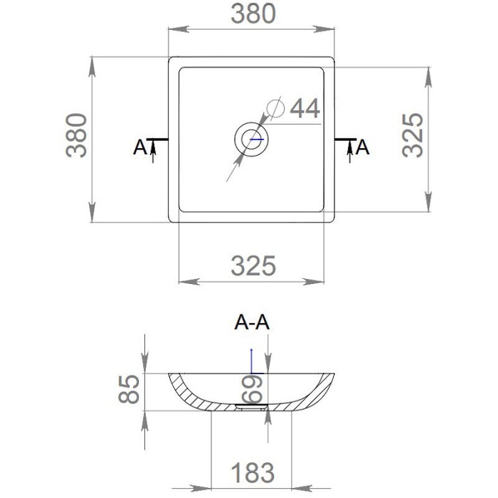 Раковина накладная 38x38, глянцевая, Salini CALLISTA арт. 1101108G