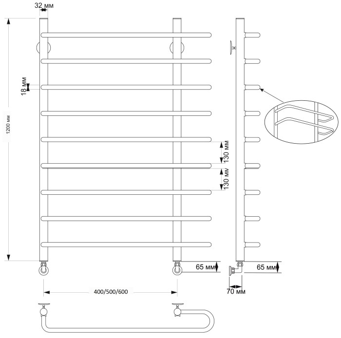 Полотенцесушитель водяной латунный 40x120 Венеция 2 (бронза) Secado арт. 4603777470289