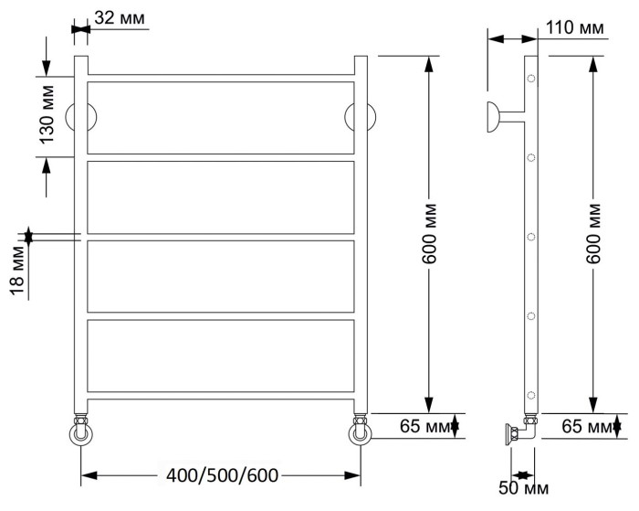 Полотенцесушитель водяной латунный 60x60 Триада 1 (бронза) Secado арт. 4603777458751
