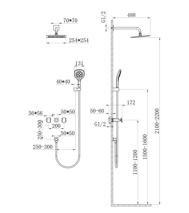 Душевая система встраиваемая, Wonzon & Woghand Shakespeare, WW-654701-CR цвет: хром