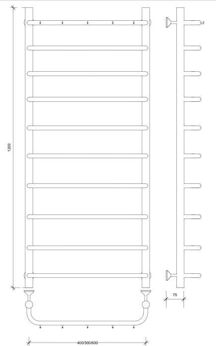 Полотенцесушитель водяной 120x40 Мерида 1 К (черный) Secado арт. 4673739225233