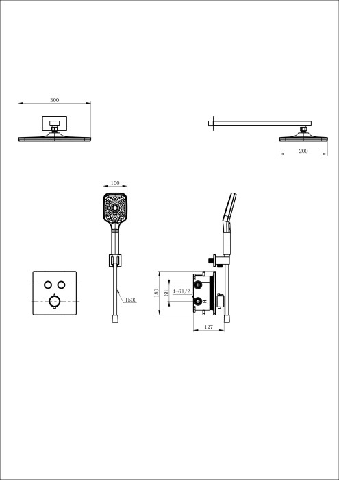 Душевая система с термостатом встраиваемая, Wonzon & Woghand, WW-D2017-B-BG цвет: золото
