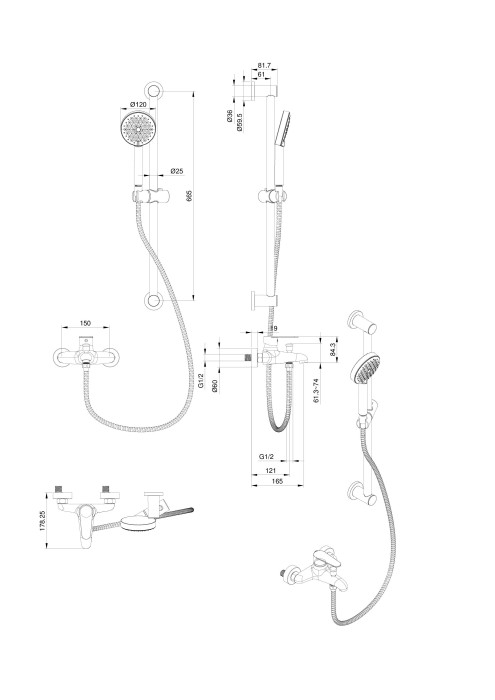 Смеситель для ванны с душевым гарнитуром, Wonzon & Woghand Alfa, WW-AE3205-BG цвет: золото
