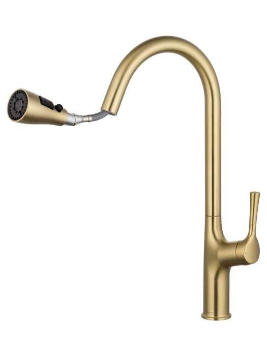 Смеситель для кухни с выдвижным изливом, Wonzon & Woghand, WW-AE54123-BG цвет: золото