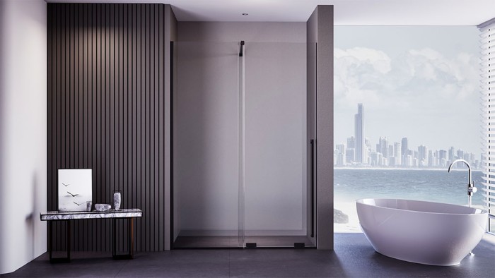 Душевая дверь 1100x2000, Veconi Premium Trento, черный матовый, стекло прозрачное арт. PTDW-50B-110-01-C4