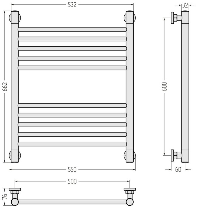 Сунержа Водяной полотенцесушитель 600x500, Богема+ прямая, 032-0220-6050 цвет: матовое золото