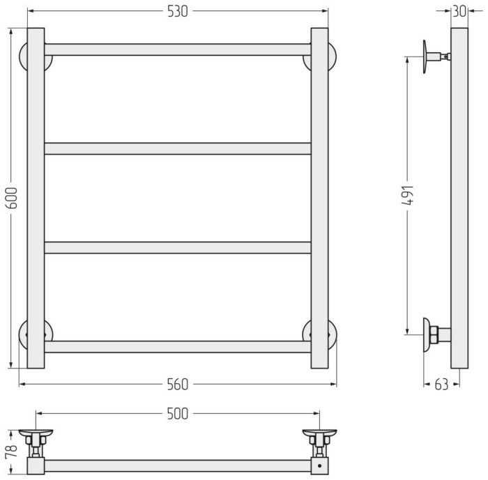 Стилье Водяной полотенцесушитель 600x500, Версия-КН, 17640-6050 цвет: черный