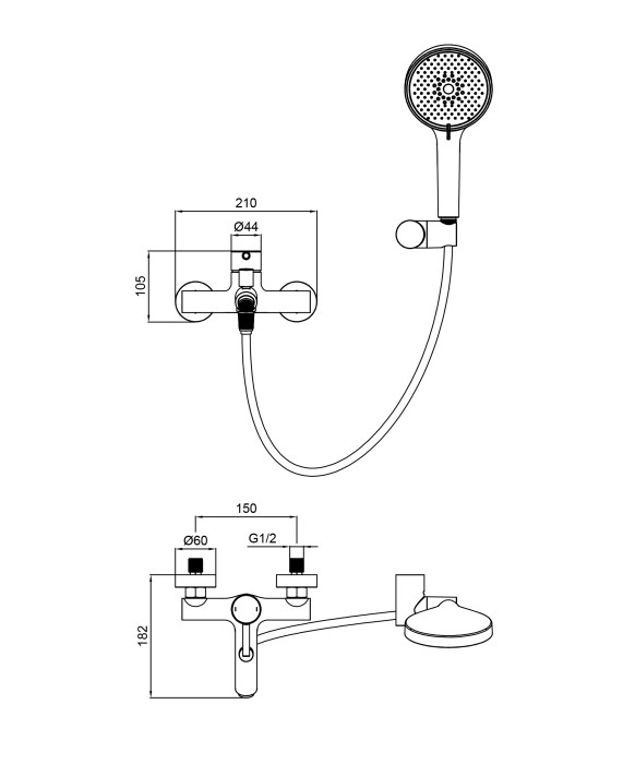Смеситель для ванны с душем, Wonzon & Woghand Solo, WW-639032-1-CR цвет: хром