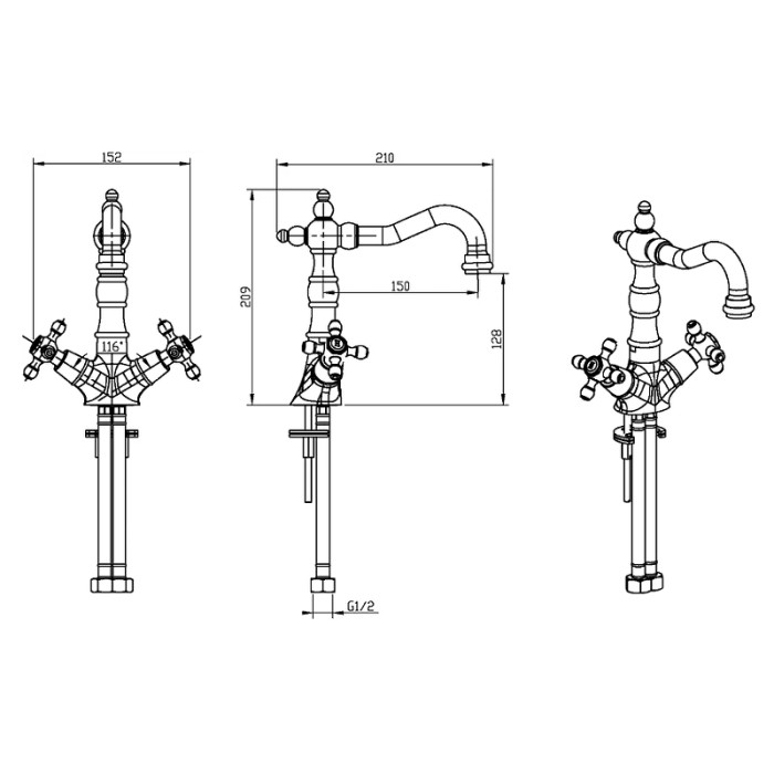 Смеситель для раковины, бронза, Medici Boheme 312