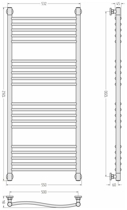 Сунержа Водяной полотенцесушитель 1200x500, Флюид+, 15-0222-1250 цвет: тёмный титан муар