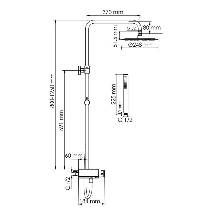 Душевая система с термостатическим смесителем WasserKRAFT арт. A114.258.217.CB Thermo
