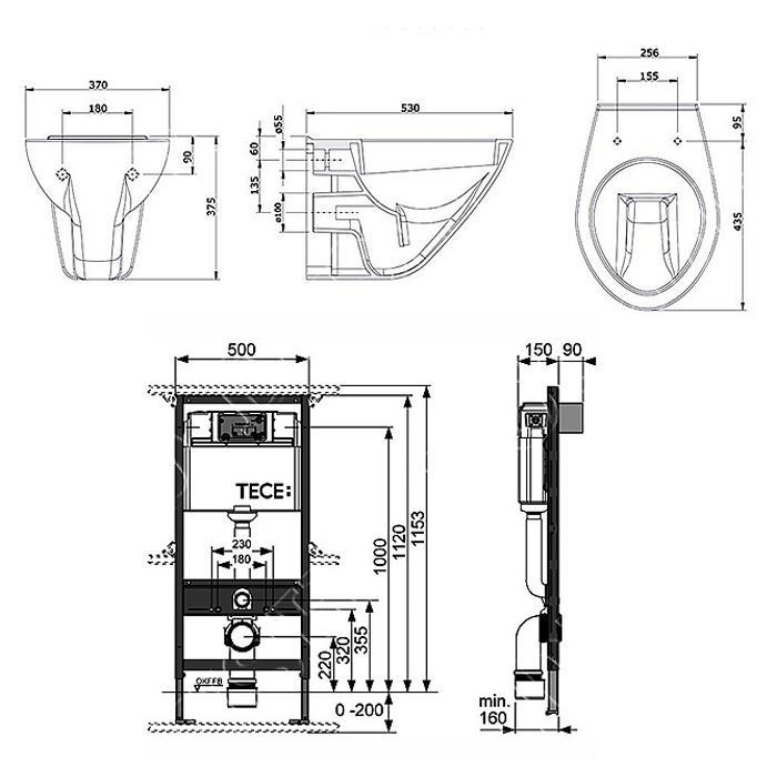 Унитаз подвесной в комплекте с инсталяцией и клавишей смыва k400626wc, TECE арт. K400626WC