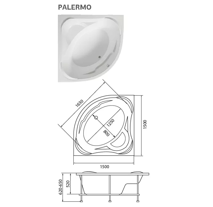 Ванна акриловая 1Marka Palermo 150x150, цвет белый арт. 01па1515
