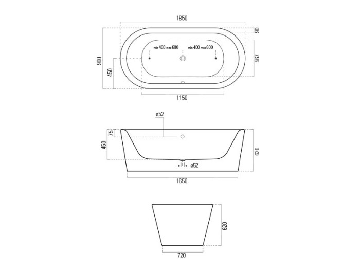 Акриловая ванна 185х90 см, овальная, Sand GSI арт. VASAND90