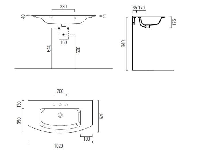Подвесная раковина 102х52х17,5 см, санфарфор, Pura GSI арт. 8825111