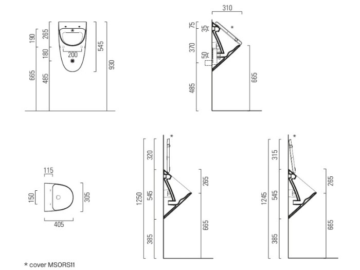 Писсуар настенный с отверстиями для крышки, GSI Community арт. 769611