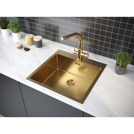 Мойка для кухни нержавеющая 510х510мм Paulmark KRONER, брашированное золото - PM215151-BG