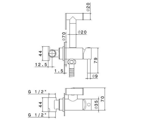 Гигиенический душ в комплекте со смесителем, Ole Kerama Marazzi, хром - 27720KM.21.018
