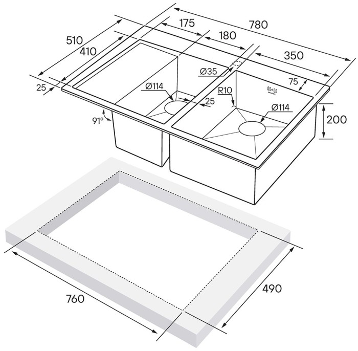 Мойка для кухни нержавеющая 780х510мм Paulmark LIGA, вороненая сталь, правая - PM227851-GMR
