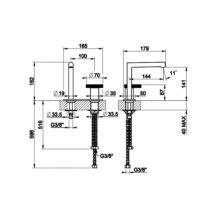 Смеситель для раковины без донного клапана, с соединительными шлангами, Gessi Anello, хром арт. 63315#031