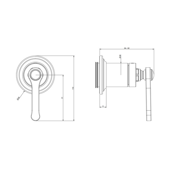 Смеситель встраиваемый, однорычажный, внешняя часть, Gessi Venti20, черный матовый арт. 65109#299