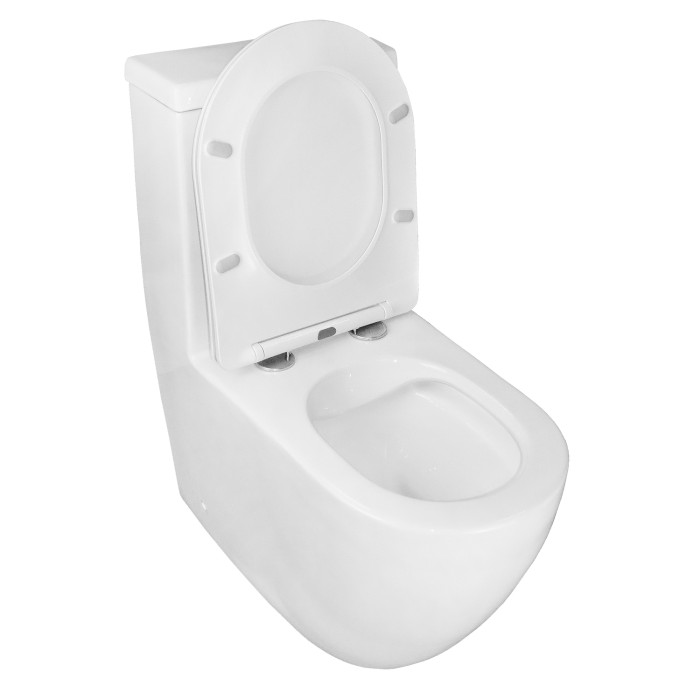 Унитаз-моноблок 680x370х830 напольный, безободковый, в комплекте с сиденьем дюропласт микролифт, белый, Azario MORANO арт. AZ-1001