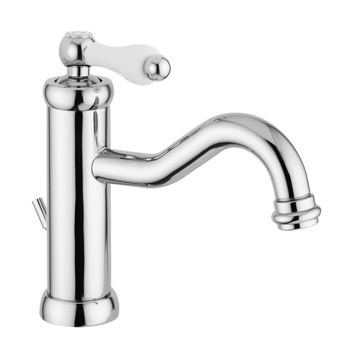 Смеситель для раковины, донный клапан, ручка - белая керамика, Giulini Hermitage, хром арт. 4433ACE