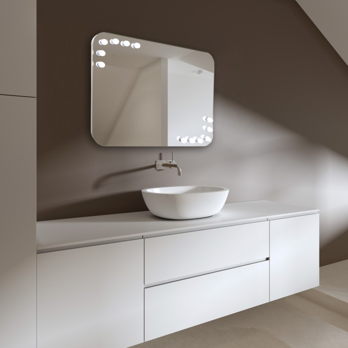 Зеркало Эмбер 915х685 c подсветкой и диммером, сенсорный выключатель, 12 ламп к вомплекте, Azario Люмьер - LED-00002506