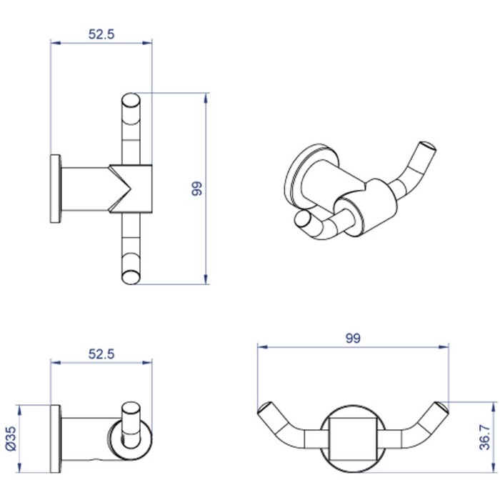Крючок двойной, хром, Azario Forny - AZ-88305