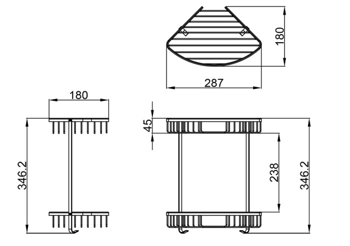 Полка угловая двухэтажная, матовый хром, Azario Altre - AZ-814-2