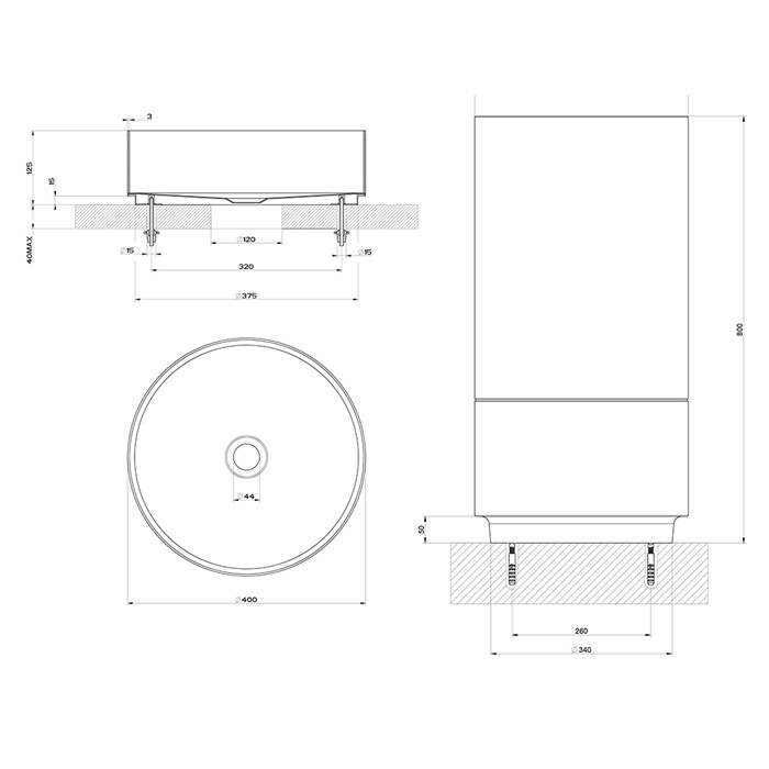 Раковина 40x90 см, без отв., напольная, отдельностоящая, с сифоном, слив в пол, Gessi 316, warm bronze brushed pvd арт. 54603#850 54601#726