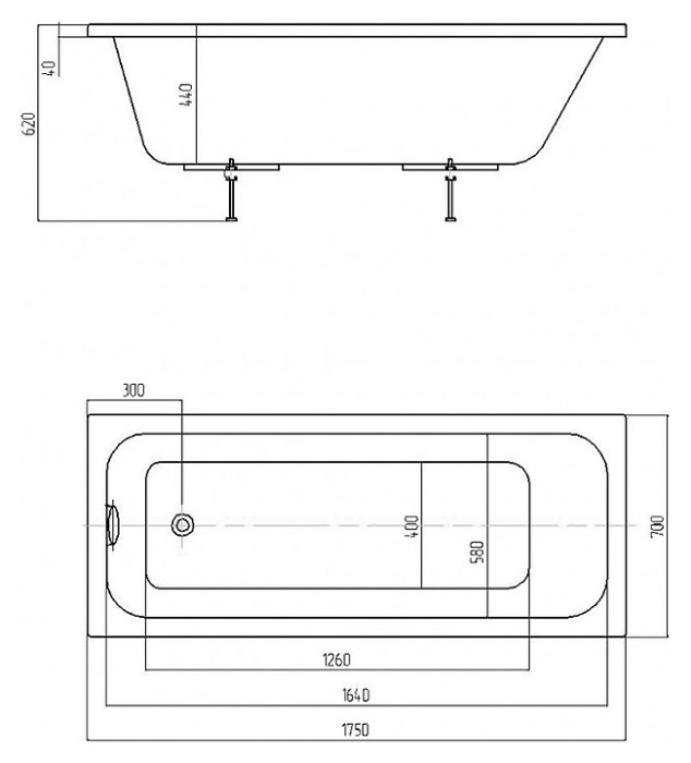 Акриловая ванна прямоугольная 175x70 см, Azario Bella арт. AV.0020175