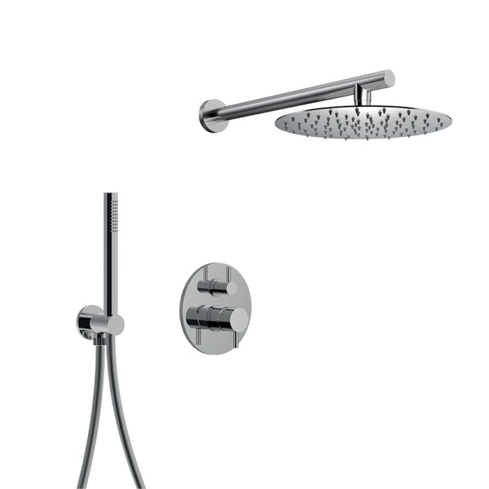 Внешняя часть встраиваемого смесителя для душа однорычажный с дивертером, верхний душ нержавеющая сталь, ручной душ, Giulini, хром, гравировка - хром арт. 5967DEPA10