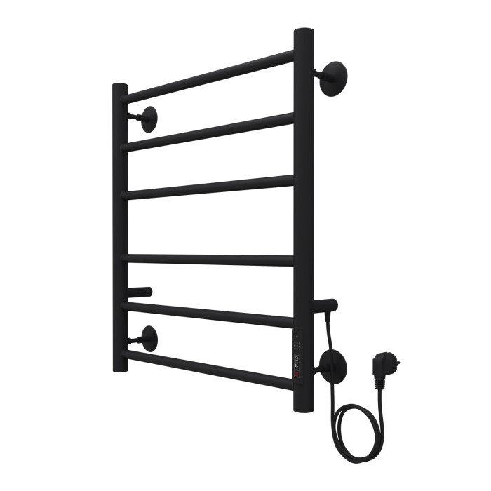 Полотенцесушитель электрический 500/600 6 секций, диммер справа, черный, Parma Azario - AZ10856B