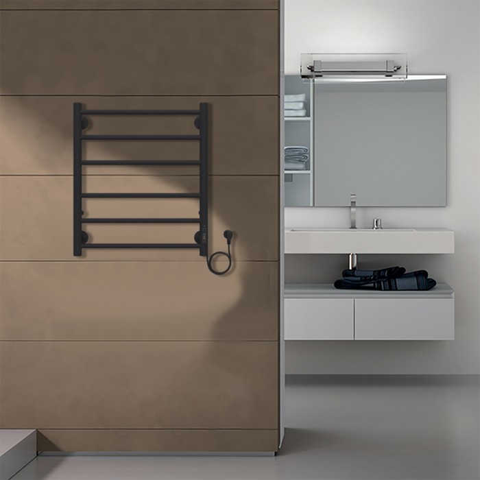 Полотенцесушитель электрический 500/600 6 секций, диммер справа, черный, Parma Azario - AZ10856B