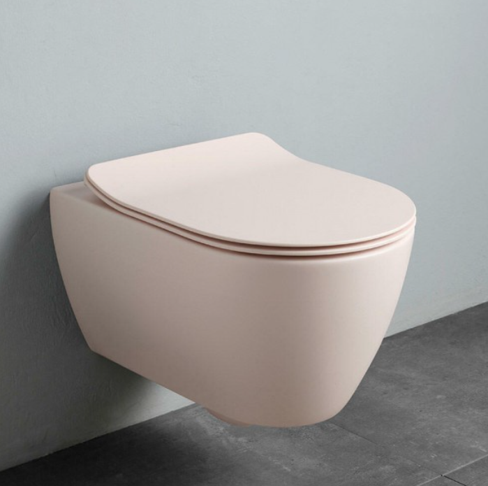 Унитаз подвесной, безободковый, цвет розовый матовый, Scarabeo MOON - 5520/CL 54