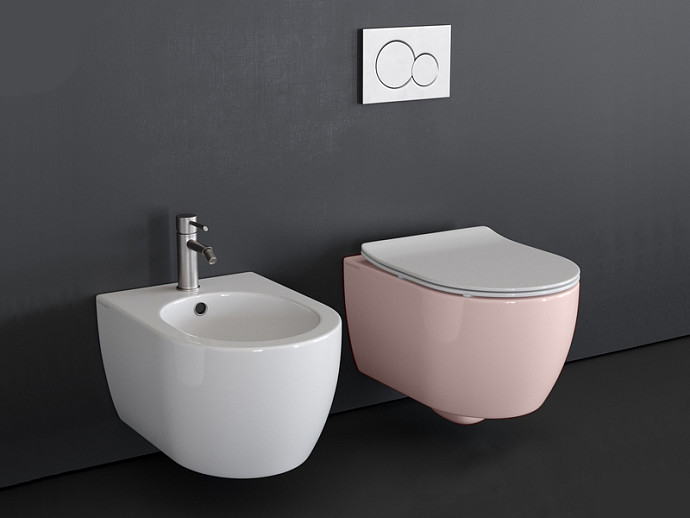 Унитаз подвесной, безободковый, цвет розовый матовый, Scarabeo MOON - 5520/CL 54